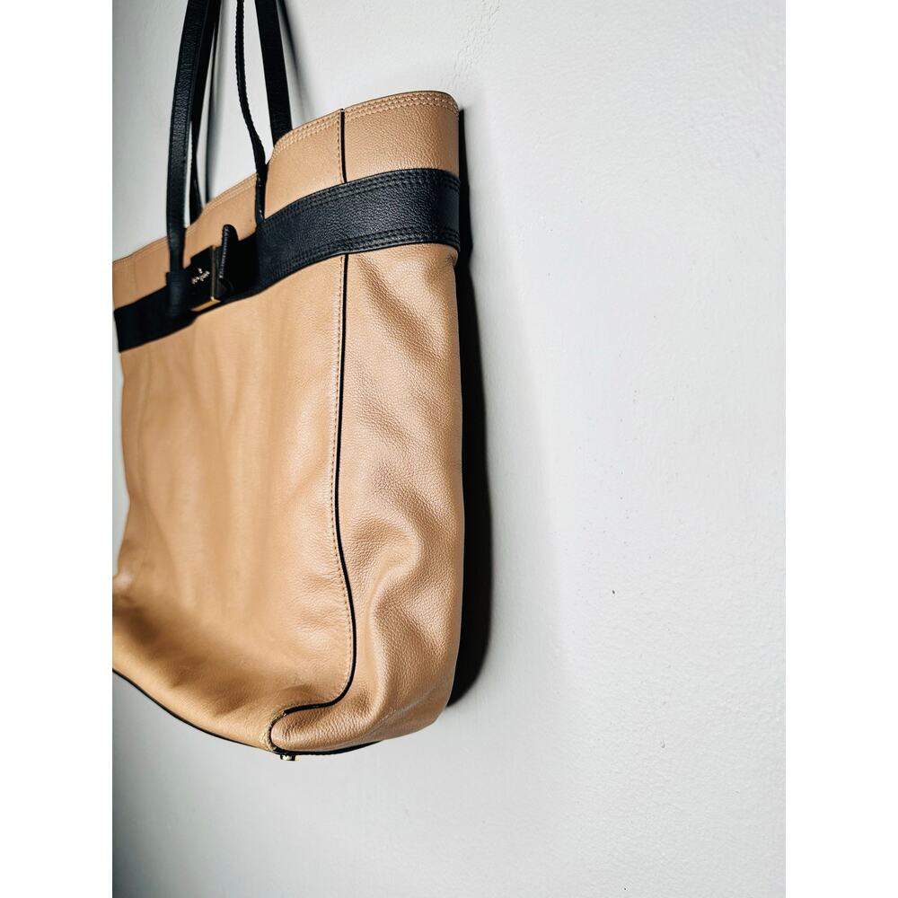 KATE SPADE Beige Tan Black Top Handle Tote Bow Detail Shoulder Bag - Picture 2 of 11